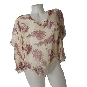 TESS Cream with Red Paisley Sheer Silk Top Size 8